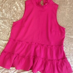 Vibrant Pink Sleeveless Ruffle Top